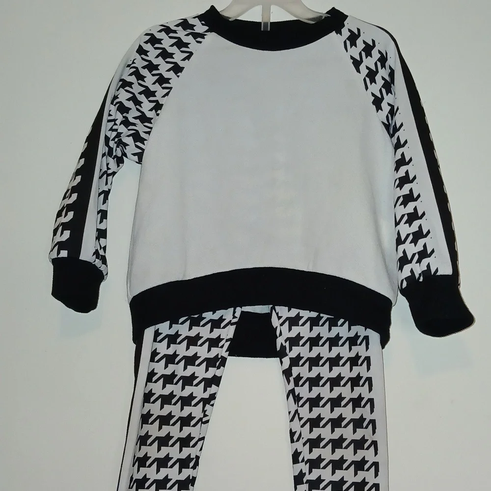 Shein 4Y girls‎ matching houndstooth pattern pants and long sleeve top